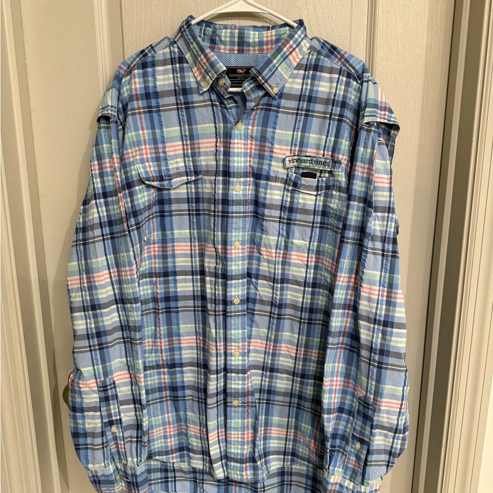 Vineyard Vines Blue and Green Casual Button Down Harbor Shirt XL